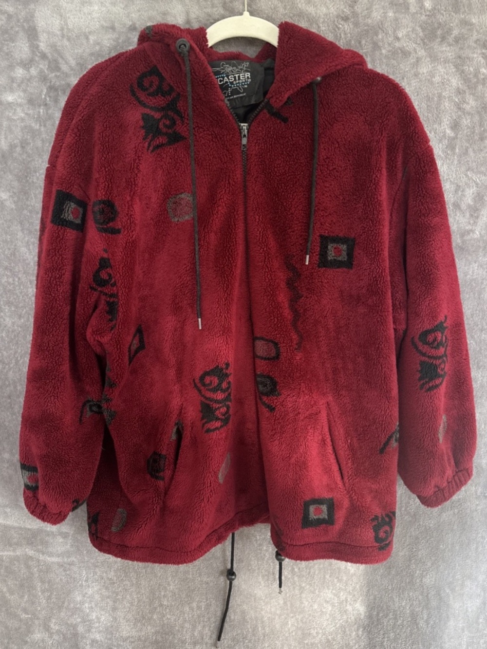 Forecaster of Boston Men's Hooded Fleece Zip Jacket Maroon Small Aztec Western